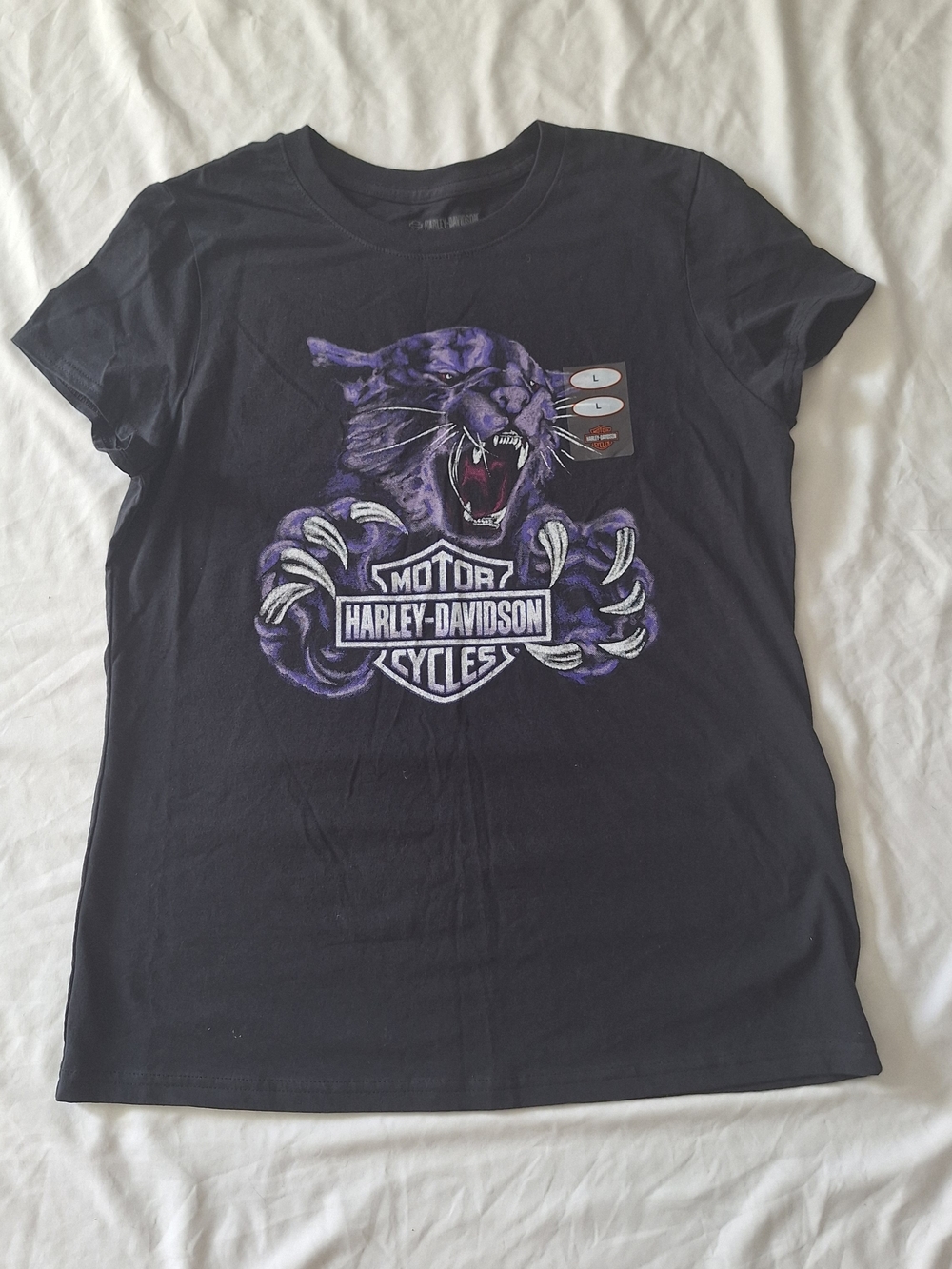 Harley Davidson Falcon's Fury Purple Panther Black Women's T-Shirt L